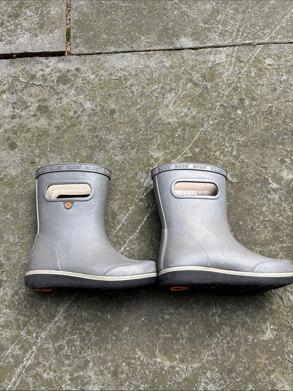 Bogs Kids Gray Pull-On Rain Boots with Hand Holes